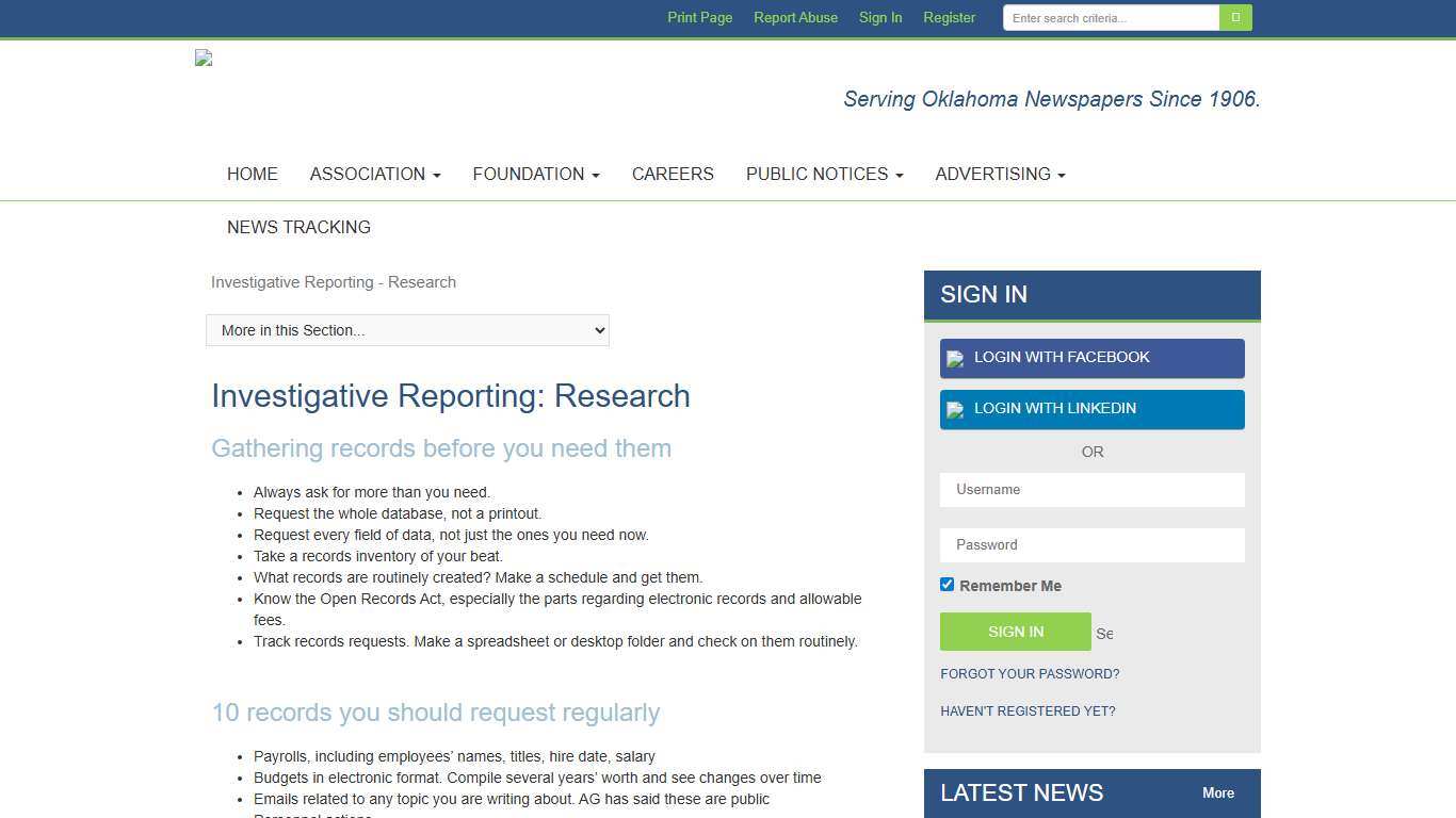 Investigative Reporting - Research - Oklahoma Press